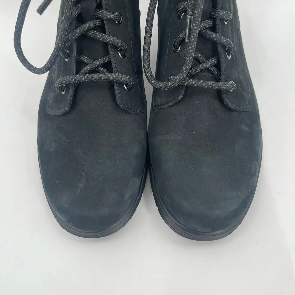 Munro Buckley Boots Size 7.5 Black Nubuck Leather Lace Up Zipper Buckle NWOT